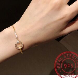 925 Snake Chain Circle Bracelet Geometric Gold Color Zircon